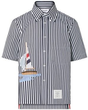 Thom Browne Chemise Rayée À Broderies - Blue