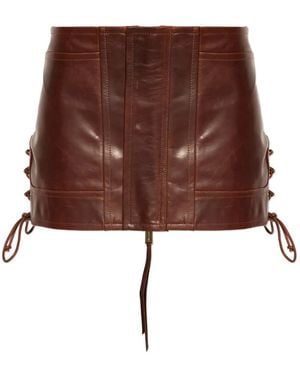 DSquared² Lace-Up Leather Skirt - Brown