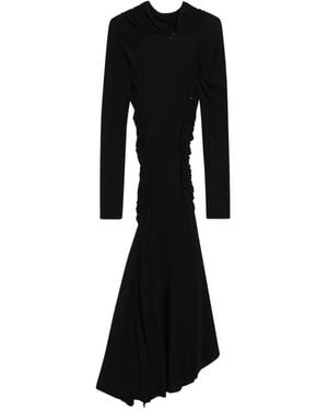 Victoria Beckham Gathered Long-Sleeve Asymmetric Dress - Black