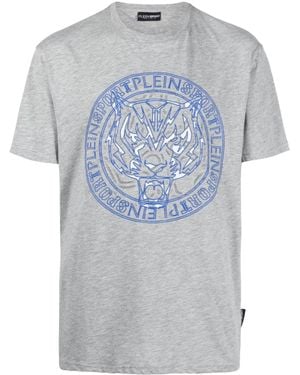 Philipp Plein Tiger-Print T-Shirt - Blue