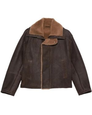 Arma Shearling-collared Leather Coat - Brown