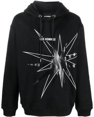 Les Hommes Logo Star-Print Drawstring Hoodie - Black