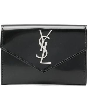 Saint Laurent Leren Portemonnee Met Logoplakkaat - Zwart