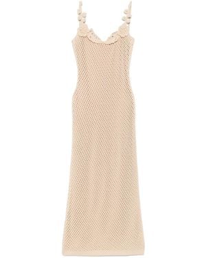 Elie Saab Floral-Appliqué Mesh Dress - Natural