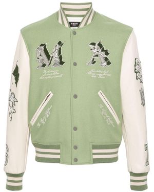 Amiri MA Angel Collegejacke aus Twill aus Melton aus einer Wollmischung und Leder mit Verzierungen - Grün