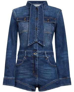 Self-Portrait Pussy-Bow Playsuit - Blue