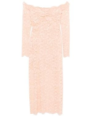Rabanne Floral-Lace Long-Sleeve Midi Dress - Pink
