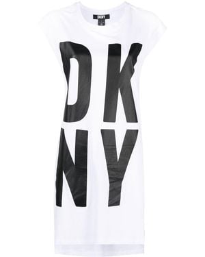 DKNY Logo-Print Sleeveless Tunic Top - White