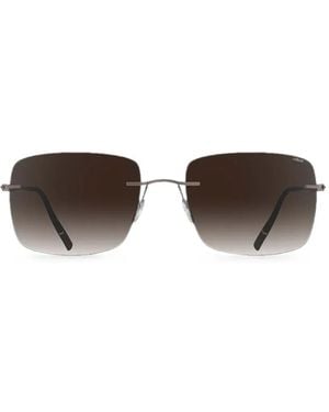 Silhouette Rimless Rectangle-Frame Sunglasses - Brown