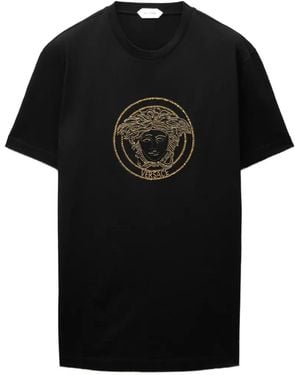 Versace Camiseta Con Bordado Medusa Y Lentejuelas - Negro