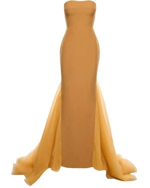 V:PM ATELIER Strapless Tulle-Overlay Gown - Yellow