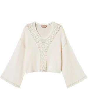 Twinset Punched Wool-Blend Wide Sweater - White