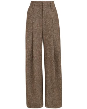 Brunello Cucinelli Virgin-Wool Donegal Pleated Barrel Trousers With Monili - Natural