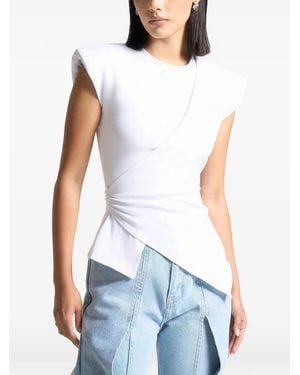 Manière De Voir Wide Shoulder Ruched Waist Top - White