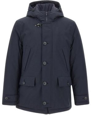 Fay Hooded Button-Fastening Jacket - Blue