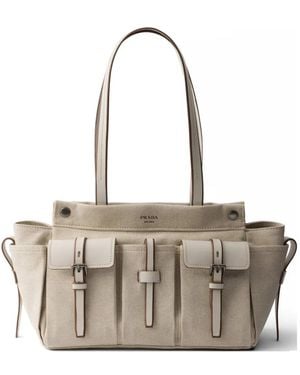 Prada Route Large Canvas And Leather Tote Bag - White