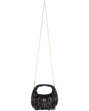 Miu Miu Mini Wander Sequin-Embellished Tote Bag - White