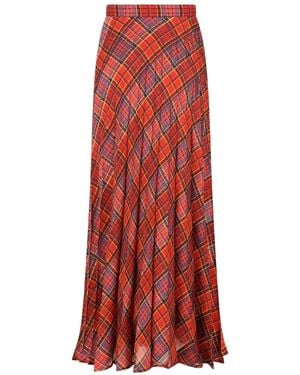 Saint Laurent Geplooide Geruite Rok - Rood