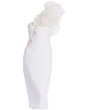 Badgley Mischka Vestido Midi Con Apliques De Cristal De Una Sola Manga - Blanco