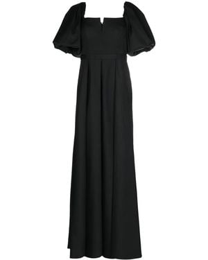 Alberta Ferretti Pleat-Detail Puff-Sleeves Gown - Black