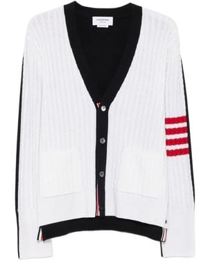 Thom Browne Cardigan Con Dettaglio A 4 Righe - Bianco