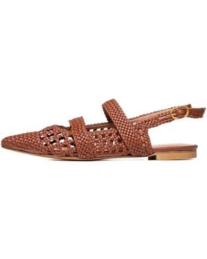 Poche Paris Lena Woven Pointed-Toe Court Shoes - Brown