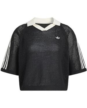 adidas Striped V-Neck Polo Shirt - Black