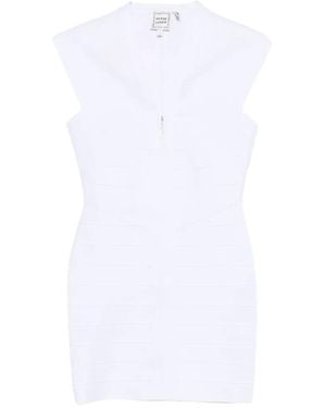 Hervé Léger The Champagne Bandage Zip-Up Mini Dress - White