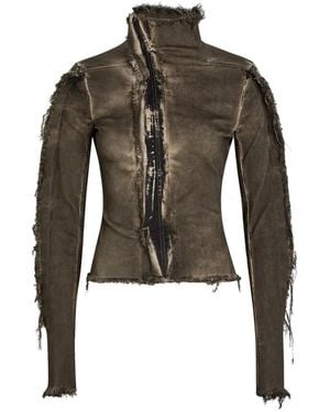 Rick Owens Frayed-Edge Denim Jacket - Brown