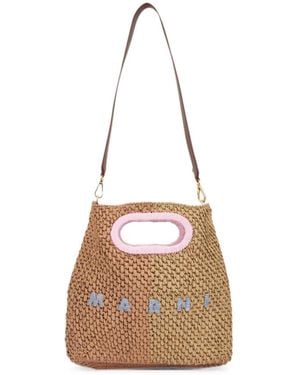 Marni Woven-Raffia Embroidered-Logo Clutch Bag - Natural
