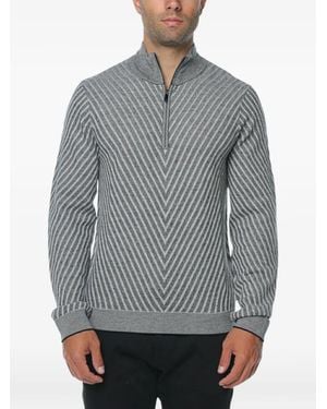 Emporio Armani Chevron-Knit Half-Zip Pullover - Grey