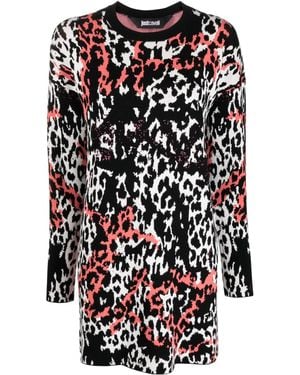 Just Cavalli Jacquard Leopard-Print Minidress - Black