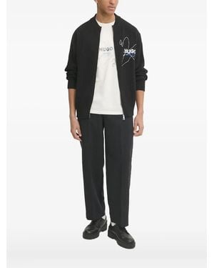 HUGO Ribbed Zip-Up Cardigan - Black