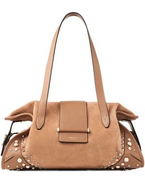 Jimmy Choo Medium Bar Studded Suede Holdall - Natural