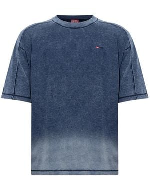 DIESEL Ombré-Effect Logo-Embroidered T-Shirt - Blue