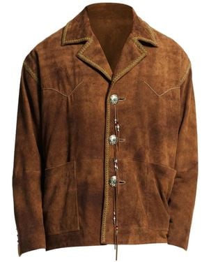 BAZISZT Suede Whipstitch-Trim Jacket - Brown