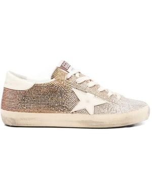 Golden Goose Super-Star Crystals Leather Trainers - White