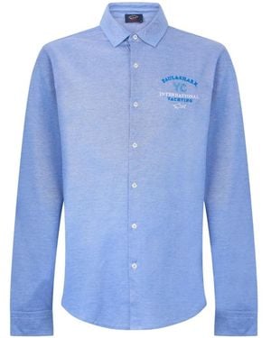 Paul & Shark Logo-Embroidered Button-Up Shirt - Blue