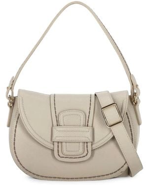 VISONA Contrast-Stitch Pebbled Shoulder Bag - White