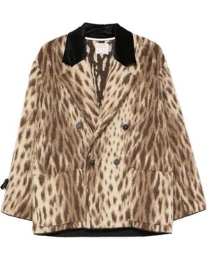 forte_forte Leopard-Print Double-Breasted Coat - Natural