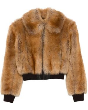 Saint Laurent Leather-Trimmed Shearling Bomber Jacket - Brown