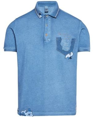 Bob Patchwork Embroidered Polo Shirt - Blue
