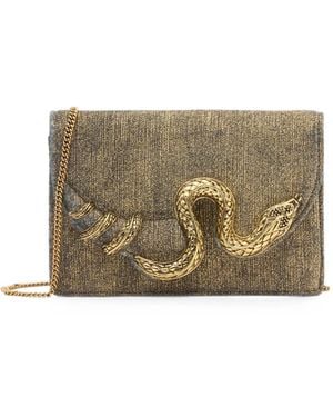 Roberto Cavalli Brushed-Effect Snake-Motif Shoulder Bag - Metallic