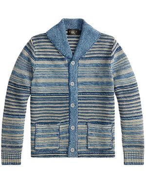 RRL Striped Shawl-Collar Cardigan - Blue