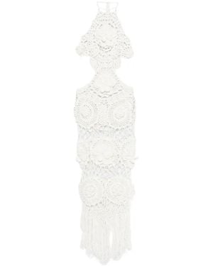 GIUSEPPE DI MORABITO Floral-Appliqué Crochet-Knit Maxi Dress - White