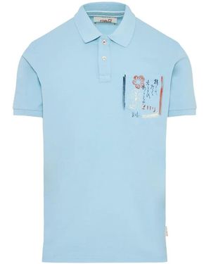Bob Graphic-Print Chest-Pocket Polo Shirt - Blue