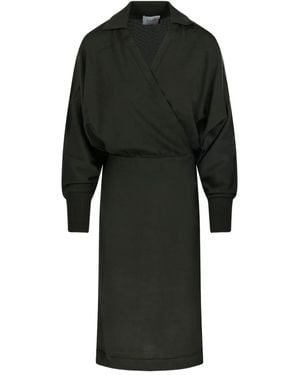 Nude Wrap-Neck Ribbed Dress - Black