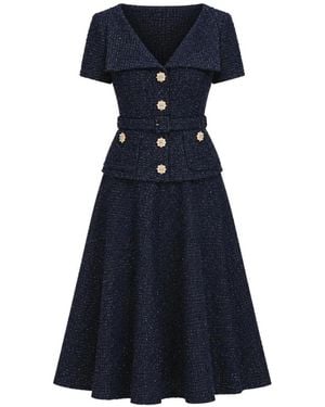 Self-Portrait Boucle Tailored Midi Dress - Blue