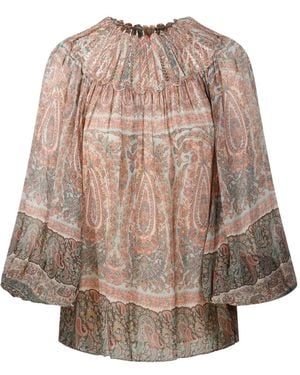 Zimmermann Paisley-Print High-Neck Blouse - Natural