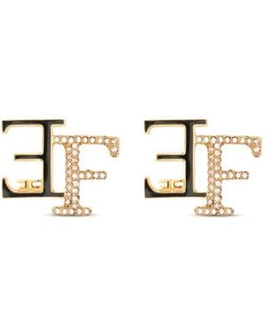 Elisabetta Franchi Boucles D'Oreilles Serties De Cristal À Plaque Logo - White